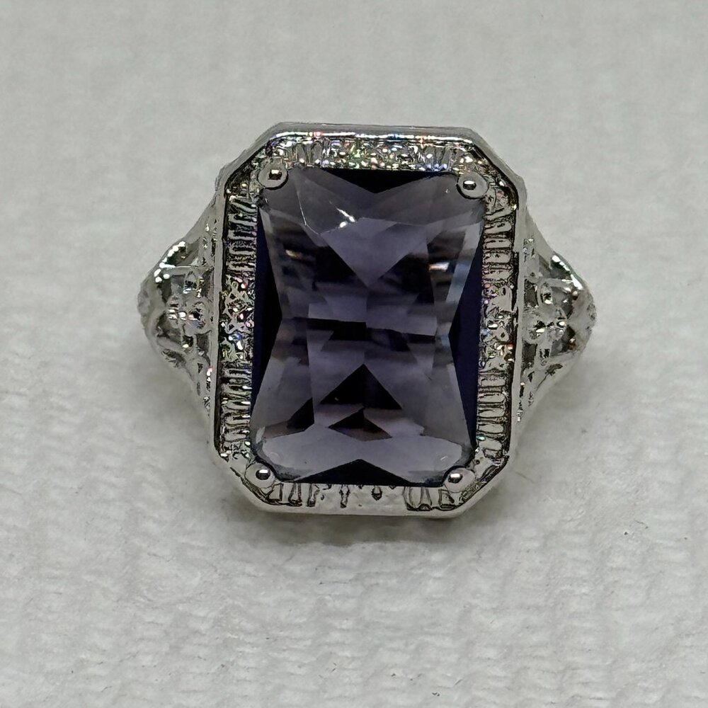 Art Deco style ring, emerald cut crystal, NWOT